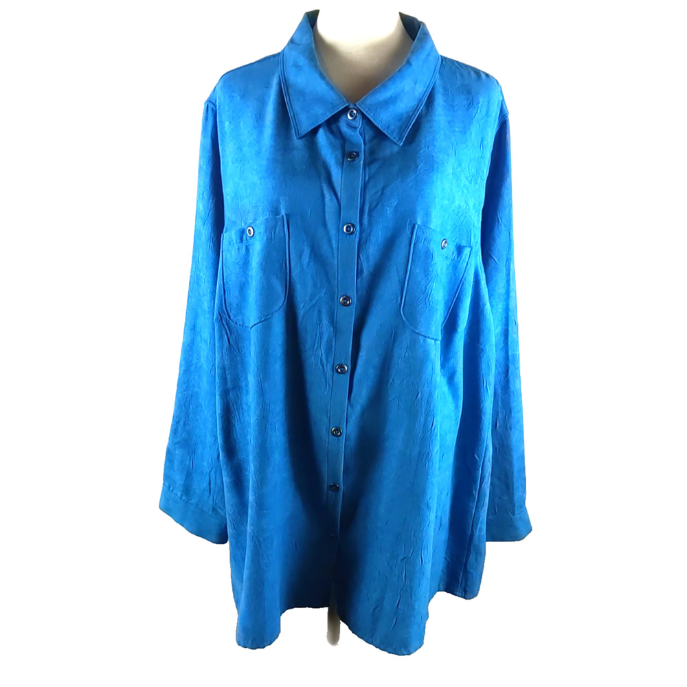 Catherine Women's Blue Button Up Shirt Size 2 X Long Sleeve